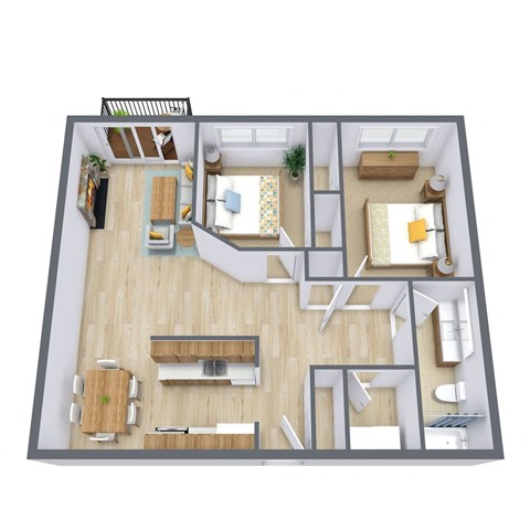 Floor plan for 2 beds, 1 bath, 880 sqft